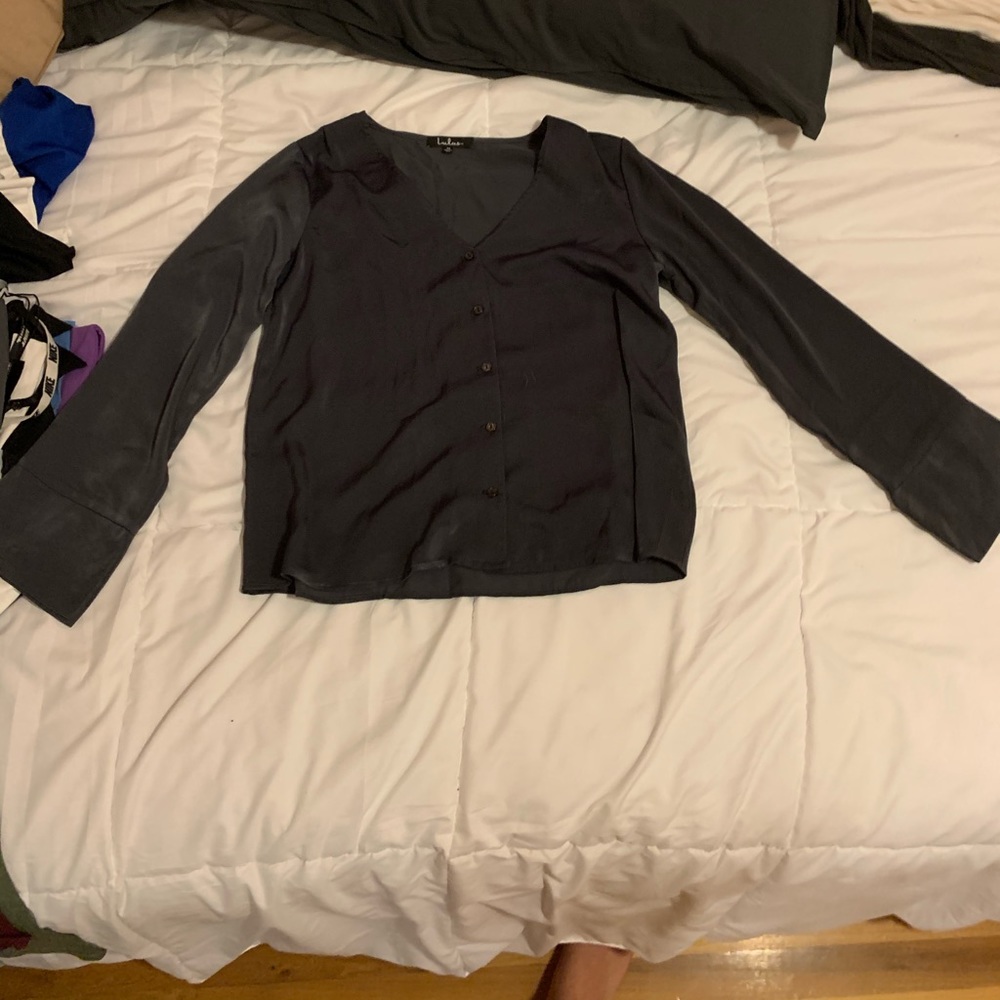 Adilene Dark Olive Green Long Sleeve Button-Up Top